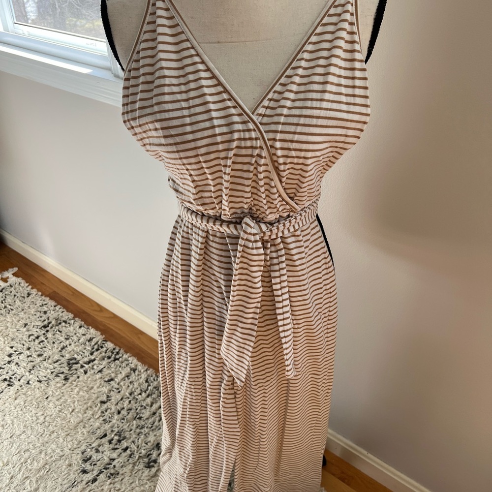 SHEIN Striped Jumpsuit in white and tan